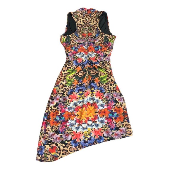Nicole Miller Collection Dress Womens P Tropical Floral Animal Print Faux Wrap - Picture 7 of 16